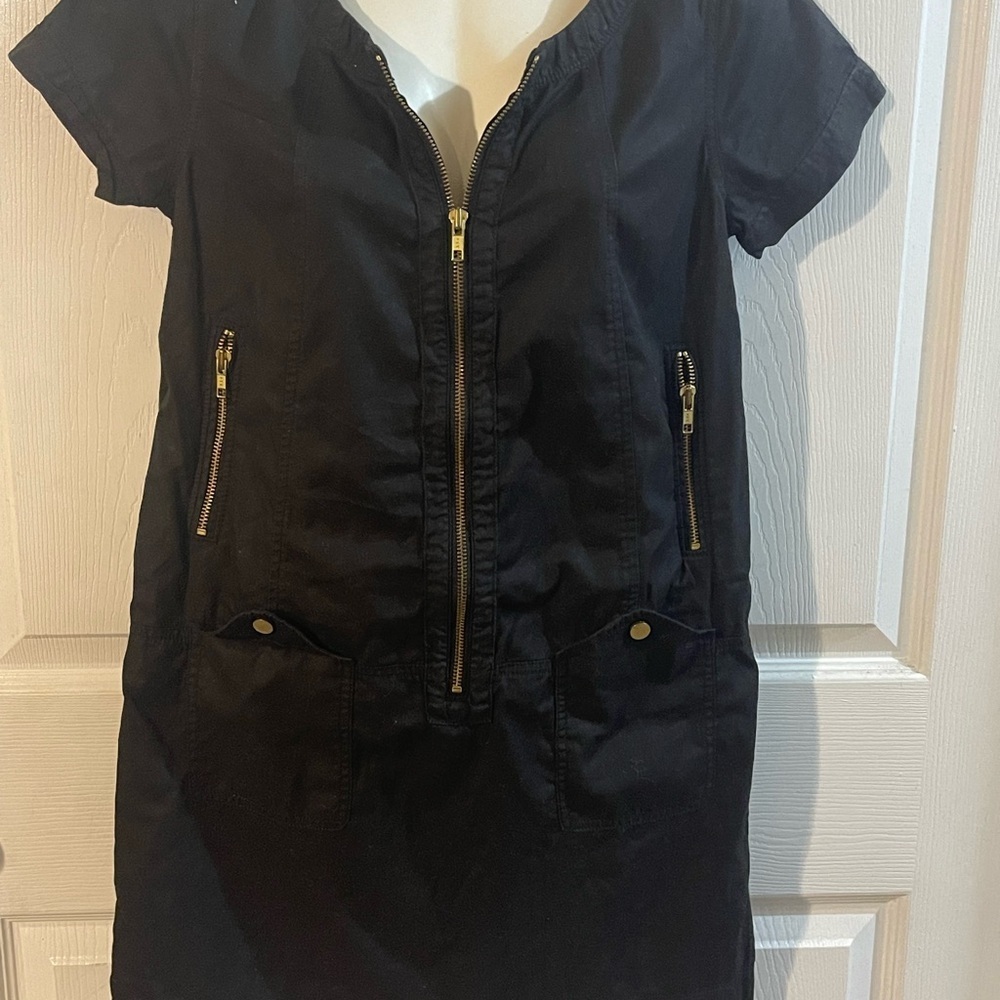 French Connection Black Mini Dress with Gold Zipper